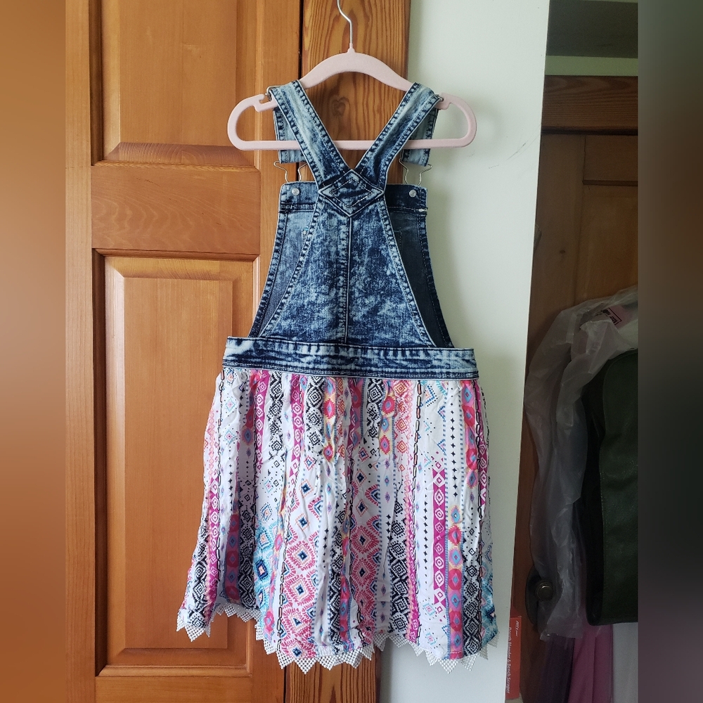 Jordache Denim and Colorful Patterned Kids Overall Bib Dress 7-8 - Picture 9 of 11